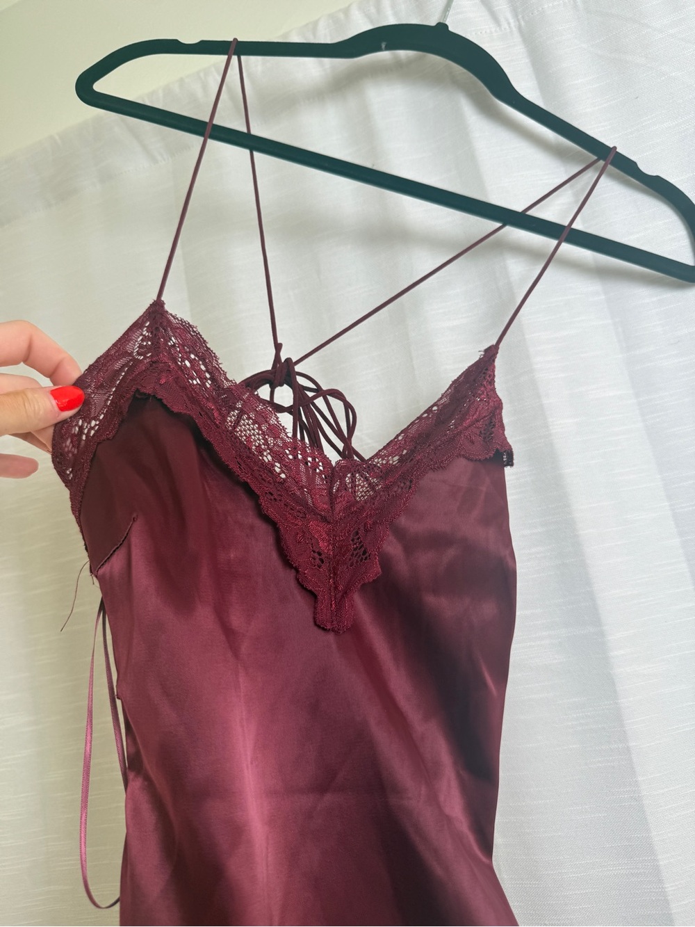 Edikted Whitney Lace Trim Satin Mini Dress Burgundy Slip Dress | NWT Size XS - Picture 10 of 17